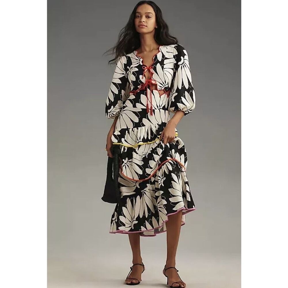 Anthropologie Farm Rio Cutout Tiered Maxi Dress